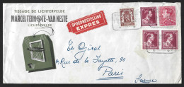 Leopold III Of Belgium. Express Letter With Obliteration From Lichtervelde In 1952 To Paris. Leopold III Van België. Spo - Familles Royales
