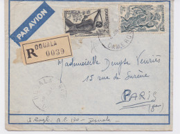 Enveloppe Par Avion Du Cameroun Recommandée R 0039 Douala Pour Paris 1946 - Storia Postale