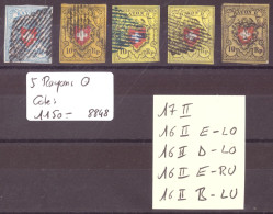 LIQUIDATION - 5 RAYONS EN BON ETAT ( Pas De Defaut Au Dos ) VOIR LISTE DANS L'ORDRE - COTE: 1150.- - 1843-1852 Kantonalmarken Und Bundesmarken
