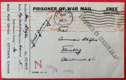 1942 CANADA P.O.W. Camp 30 Prisoner Of War Censored Card Adressée En Allemagne - Cartas & Documentos
