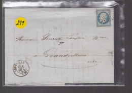 Un  Timbre  Napoléon III N° 14  20 C Bleu  Lettre   Cachet  Abbeville   1854  Destination Grandvilliers - 1853-1860 Napoleon III