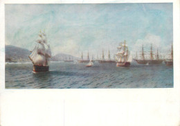 Navigation Sailing Vessels & Boats Themed Postcard Russia Painting Sail Warships Fleet In Harbour - Voiliers