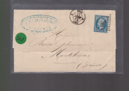 Un  Timbre  Napoléon III N° 14  20 C Bleu  Lettre   Cachet  Lyon    1862  Destination  Montélimar - 1862 Napoleone III