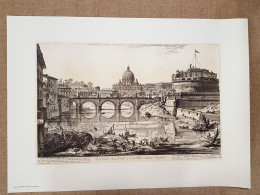 Roma Ponte E Castel Sant'Angelo Grande Litografia Giamb. Piranesi Cm 75x55 1970 - Autres & Non Classés