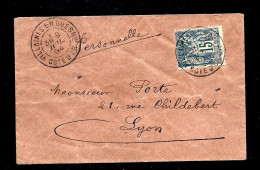 Envelop  15c Sage   Oblit  "  VILLAINES EN  DUESMOIS    COTE D'OR "  1894 - 1877-1920: Semi Modern Period