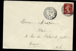 Envelop  10 C  Semeuse    Oblit  "  CHAMPAGNE SUR VINGEANNE   COTE D'OR "  1909 - 1877-1920: Période Semi Moderne