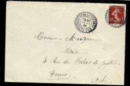 Envelop  10 C  Semeuse    Oblit  "  CHAMPAGNE SUR VINGEANNE   COTE D'OR "  1909 - 1877-1920: Semi-Moderne
