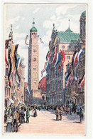 39002805 - Augsburg Im Flaggenschmuck. Rathaus Mit Perlachturm. Hindenburg-Tag 1915 Ungelaufen  Top Erhaltung. - Augsburg