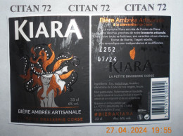 1  ETIQUETTE  De  BIERE   BRASSERIE  DE CORSE    KIARA   AMBREE   20270  ALERIA   33 CL - Bière