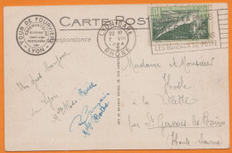 JEUX OLYMPIQUES De PARIS 10c Vert Y.et.T.183  Sur CPA De LYON Animée Avec Tramways 1924 + FLIER " Utilisez La Poste..." - Storia Postale