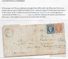 Destination MARTINIQUE Lettre De BERD'HUIS ORNE 1861 PC S / N° 14+16 P/ ST PIERRE Tarif Double Port Bâtiment De Commerce - 1853-1860 Napoléon III