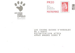 231824 Les Chiens Guides D'aveugles De L'Ouest Prêt-à-poster YZ Yseult Entier Postal PAP Marianne L'engagée - PAP: Antwort/Marianne L'Engagée