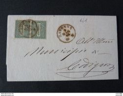 641 ITALIA Regno-1863- De La Rue "L 14 Cifra Londra" C. 1 Coppia RAVENNA>FERRARA (descrizione) - Storia Postale