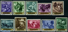 Spain 1964 J. Sorolla Y Bastida Paintings 10v, Mint NH, Nature - Various - Horses - Stamp Day - Mills (Wind & Water) -.. - Nuovi