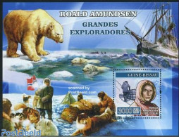 Guinea Bissau 2007 Explorers S/s, Amundsen, Mint NH, History - Nature - Transport - Explorers - Bears - Dogs - Ships A.. - Explorateurs