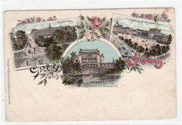 39019305 - Leipzig, Lithographie Mit Neuem Theater, Goethestrasse Und Augustusplatz. Ungelaufen Um 1900kleiner Knick Ob - Leipzig