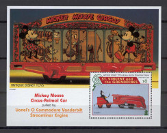 Disney St Vincent Gr 1995 Mickey's Circus Animal Car MS MNH - Disney