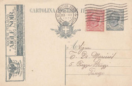 2255 - REGNO - Intero Postale Pubblicitario " AIGLE NOIR " Da Cent.15 Ardesia Del 1921 Da Genova A Firenze - Publicité