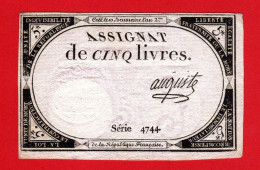 ASSIGNAT DE 5 LIVRES - 10 BRUMAIRE AN 2  (31 OCTOBRE 1793) - AUGUSTE - REVOLUTION FRANCAISE  E - Assignats & Mandats Territoriaux