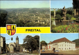CPA Freital Sachsen, Panorama, Storchenbrunnen, Dresdner Str., Rathaus, Klubhaus Der Edelstahlwerker - Autres & Non Classés