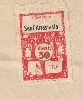 Italy. Sant'Anastasia. 1945. Marca Municipale (comunale) DIRITTI DI STATO CIVILE C. 30, Su Certificato - Unclassified