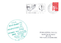 ENVELOPPE FREGATE F.A.A. JEAN BART - AGAPANTHE FEVRIER  / MAI 2004 - FLAMME DU P.A. CHARLES DE GAULLE LE 4/3/04 - Seepost