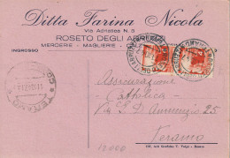 Italy. A203. 1947. Roseto Degli Abruzzi.  Cartolina Postale PUBBLICITARIA.... MERCERIE - MAGLIERIE .... - 1946-60: Marcophilie