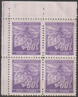 13/ Pof. 54, Violet; Corner 4-block, Print Plate 5 - Ungebraucht