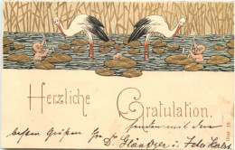 Geburt - Storch - Prägekarte - Naissance