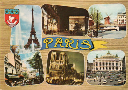 CPSM - P - PARIS - MULTIVUES - TOUR EIFFEL - ARC DE TRIOMPHE - MOULIN ROUGE - PLACE DU TERTRE - NOTRE DAME - OPERA - Multi-vues, Vues Panoramiques