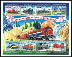 Congo 2001 MNH Trains Railroad Steam Locomotive Railways Grand Voyages En Train De Par Le Monde Stamps Block Minisheet - Treni