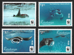 MARINE LIFE Cook Islands Rarotonga  2016 Mi.# 50 - 53 SG.# 23 -26 WWF Shark Reef Manta Ray Ocean MNH Stamps Full Set - Autres & Non Classés