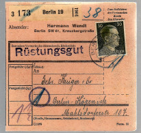 Paketkarte "Rüstungsgut" Mit EF 30 Pfg. Hitler - Altri & Non Classificati