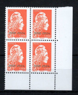 Fin De La Marianne L'engagée , Le Timbre Orange N** MNH Luxe En Bloc De 4 CdF - Unused Stamps