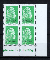 Fin De La Marianne L'engagée , Le Timbre Vert N** MNH Luxe En Bloc De 4 CdF - Unused Stamps