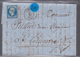 Un  Timbre  Napoléon III N° 14     20 C Bleu  Lettre La Ganille    1862   Destination  St -Etienne - 1862 Napoleone III