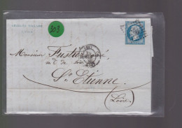 Un  Timbre  Napoléon III N° 14     20 C Bleu  Lettre Cachet Lyon    1862   Destination  St -Etienne - 1862 Napoléon III