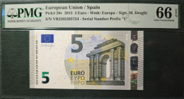 5 EURO SPAIN 2013 DRAGHI V009A1 VA SC FDS UNC. PERFECT PMG 66 EPQ - 5 Euro