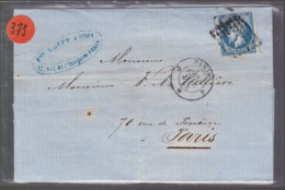 Un  Timbre  Napoléon III N° 14     20 C Bleu  Lettre Cachet Paris     1862   Destination  Paris - 1862 Napoléon III.