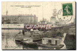 CPA Bateau Guerre Cherbourg L Amiral Trehouart Dans L Arsenal - Steamers