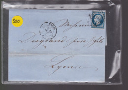 Un  Timbre  Napoléon III N° 14     20 C Bleu  Lettre Cachet  Paris       1855    Destination  Lyon - 1853-1860 Napoléon III.