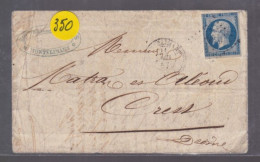 Un  Timbre  Napoléon III N° 14     20 C Bleu  Lettre  Cachet  Montélimar 1857    Destination   Brest - 1853-1860 Napoléon III