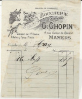 72, Mamers, Boucherie, G. Chopin, Viande De 1 Er Choix. Facture 191?. - 1900 – 1949