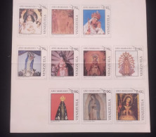 D)1988, VENEZUELA, SHEET WITH STAMPS, ISSUE, MARIAN YEAR, OUR LADY OF COPACABANA, BRAZIL, OUR LADY OF CHIQUINQUIRÁ, COLO - Venezuela