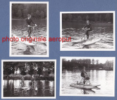 Photo Ancienne, Activité De Vélo Aquatique En Pédalo Sur Un Lac En Allemagne, Voitures, Années 1950 - Plaatsen