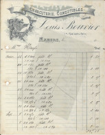 72, Mamers, Charcuterie - Comestibles, Louis Bouvier. Facture N°2,  191?. - 1900 – 1949