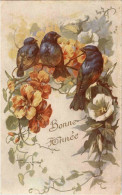 Neujahr - Künstlerkarte Vögel - New Year