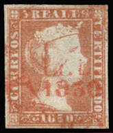 Ø 3. Matasellos Rojo. Ligero Adelgazamiento En El Dorso. Cat. +260 €. - Used Stamps