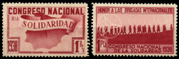 **. Congreso Nacional Solidaridad - Honor A La Brigadas Internacionales. 2 Viñetas Diferentes De 1 Pta. Allepuz Nº 170/1 - Spanish Civil War Labels