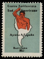 Delcampe - Centro Antifascista Sudamericano. Ayuda A España - Barcelona. 10 Cts. Rara. - Spanish Civil War Labels